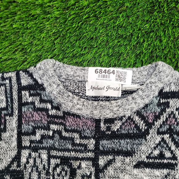 Vintage Geometric AOP Sweater Womens Medium 20x23 Gray - Picture 3 of 10